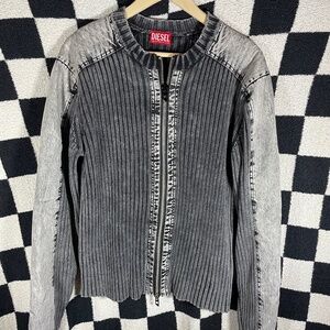 Diesel K-Matty Zip Up Cardigan Charcoal Contrast Panels Ribbed Size Medium